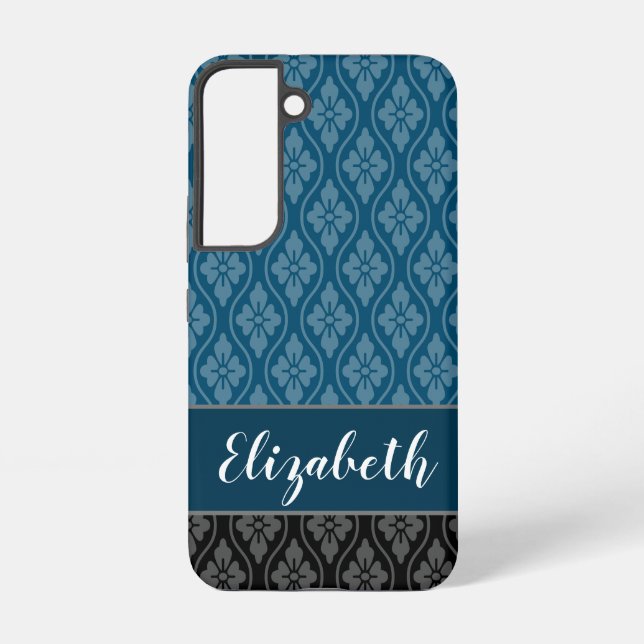 Blue Elegant Japanese Tatewaku Pattern Samsung Galaxy S22 Case (Back)