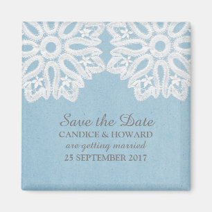 Blue Elegant Lace Save the Date Magnet