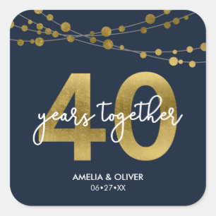 Blue Elegant Lights 40th Wedding Anniversary Square Sticker