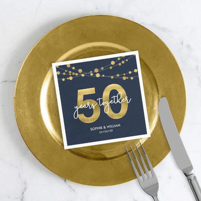 Blue Elegant Lights 50th Wedding Anniversary Party Napkin (Creator Uploaded)