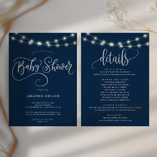 Blue Elegant Minimalist and Details Baby Shower Invitation