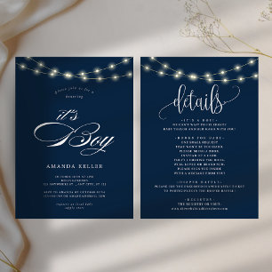 Blue Elegant Minimalist it's Boy Baby Shower Invitation