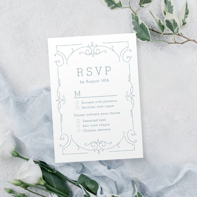 Blue elegant modern classic vintage wedding RSVP Card (Blue elegant modern classic vintage wedding RSVP)