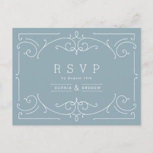 Blue elegant modern classic vintage wedding RSVP Invitation Postcard