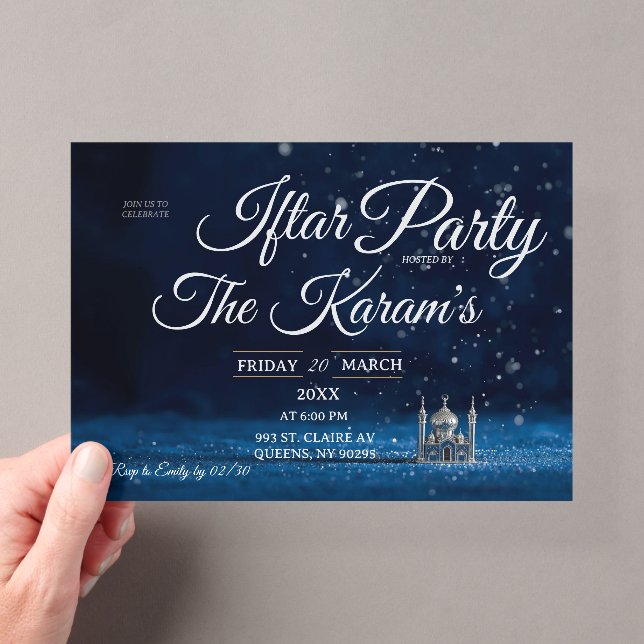 Blue Elegant Mosque Ramadan Iftar Party  Acrylic Invitations (Insitu (Handheld))