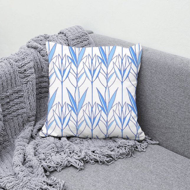Blue elegant natural seamless leafy pattern plant cushion (Creator Uploaded)