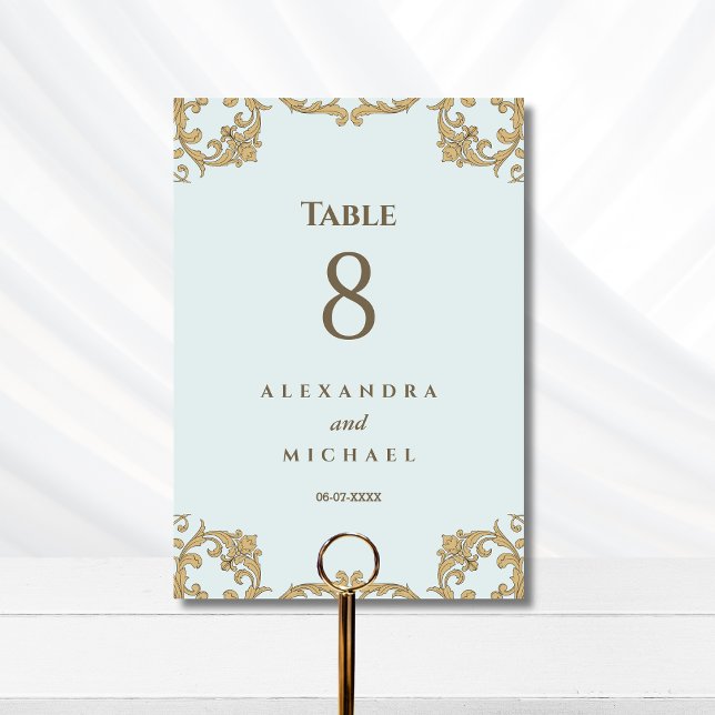 Blue Elegant Ornate Baroque Wedding  Table Number (Creator Uploaded)