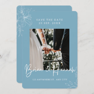 Blue Elegant Outline Lily Border Save The Date