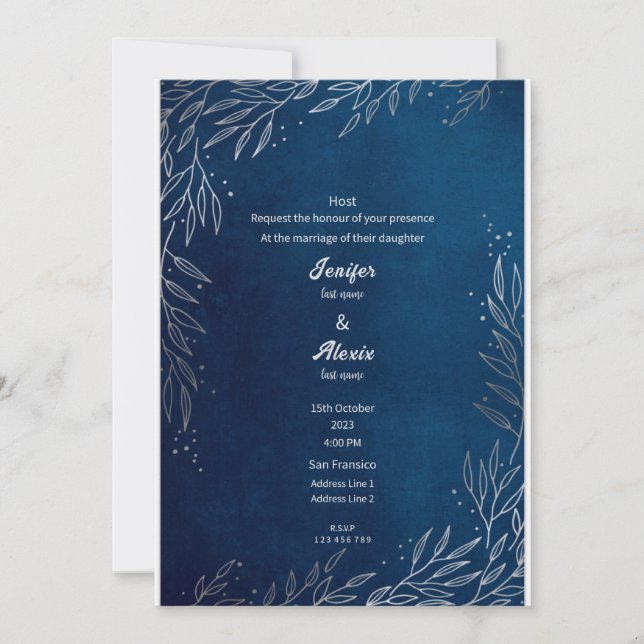 Blue elegant parsley wedding Invitation (Front)