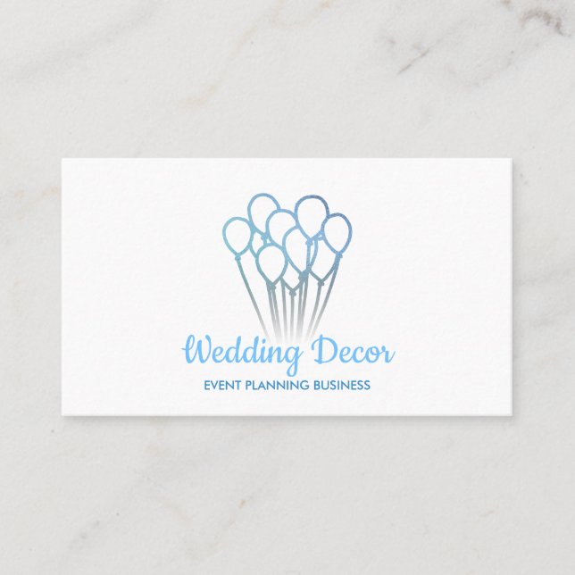 Blue Elegant Party Plan Birthday Wedding Balloons Business Card (Front)