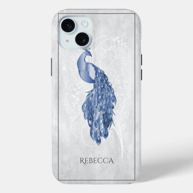 Blue Elegant Peacock Personalised Case-Mate iPhone Case (Back)