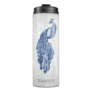 Blue Elegant Peacock Personalised Thermal Tumbler