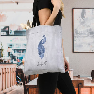 Blue Elegant Peacock Personalised Tote Bag