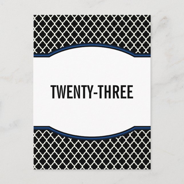 Blue Elegant Quatrefoil Table Number Postcard (Front)