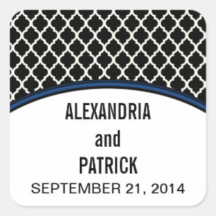 Blue Elegant Quatrefoil Wedding Stickers