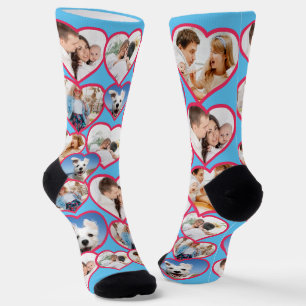 Blue Elegant Red Heart Pattern   5 Photo Collage Socks
