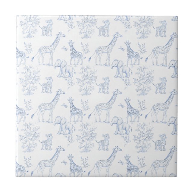 Blue Elegant Safari Toile Vintage Design Tile (Front)