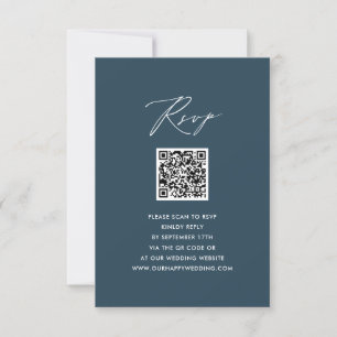 Blue Elegant Script Minimalist QR Wedding RSVP Card