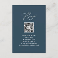 Blue Elegant Script Minimalist QR Wedding RSVP