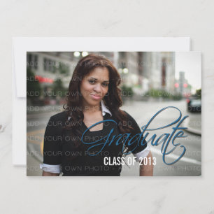 Blue Elegant Script Photo Graduation Invite