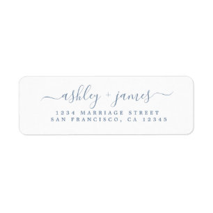 Blue Elegant Script Wedding Return Address Label
