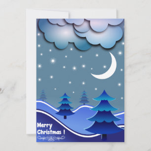 Blue Elegant Snow Stars Balls Tree Merry Christmas Holiday Card