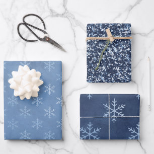 Blue Elegant Snowflake   Christmas Holiday Wrapping Paper Sheet