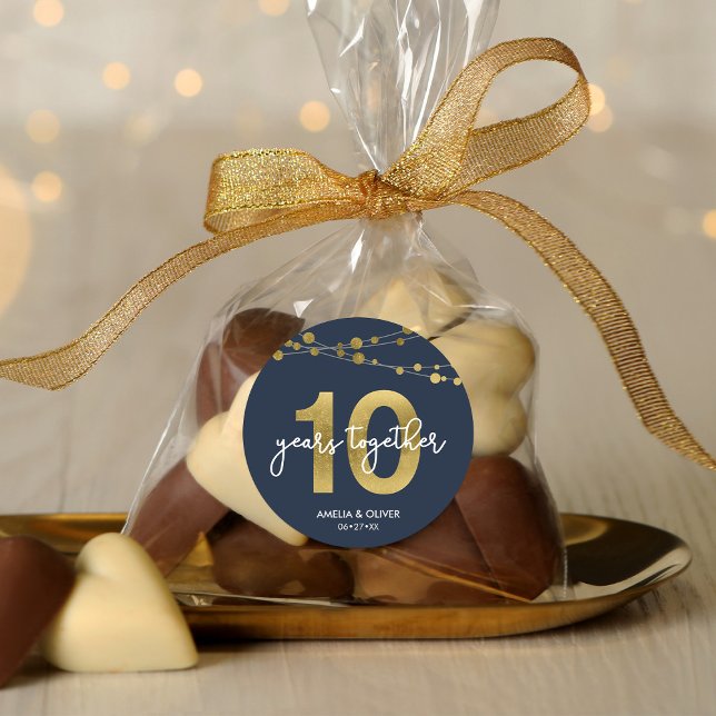 Blue Elegant Strings of Lights 10th Anniversary Classic Round Sticker (Creator Uploaded)