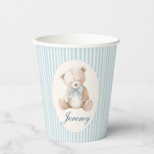 Blue Elegant Teddy Bear Baby's Birthday Paper Cups