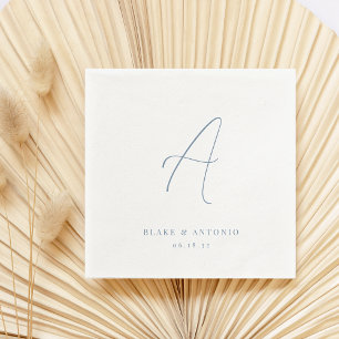 Blue Elegant Thin Line Script Wedding Monogram Napkin