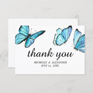 Blue elegant watercolor butterflies Thank You Invitation