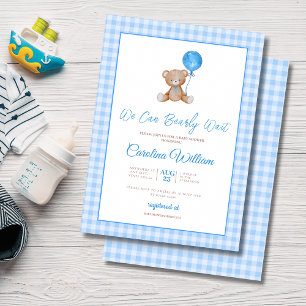 Blue elegant we can bearly wait baby shower invitation