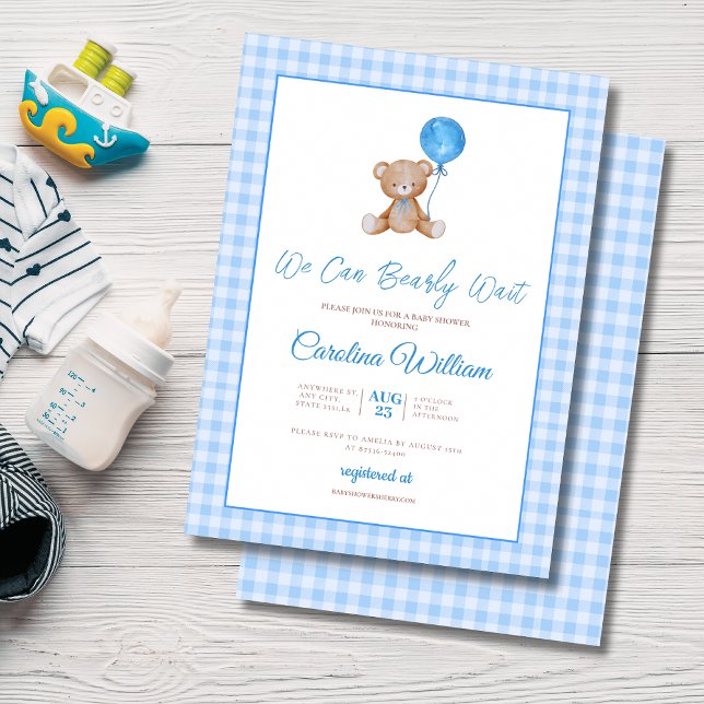 Blue elegant we can bearly wait baby shower invitation (Creator Uploaded)