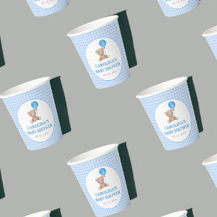 Blue elegant we can bearly wait baby shower paper cups