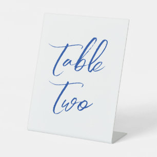 Blue elegant wedding table numbers pedestal sign