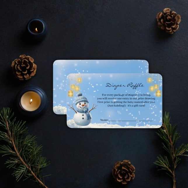 Blue Elegant Whimsical Winter Snowman Baby Shower  Enclosure Card (Creator Uploaded)