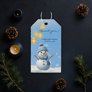 Blue Elegant Whimsical Winter Snowman Baby Shower  Gift Tags