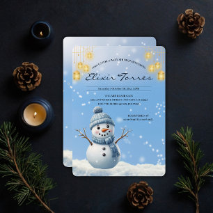 Blue Elegant Whimsical Winter Snowman Baby Shower  Invitation