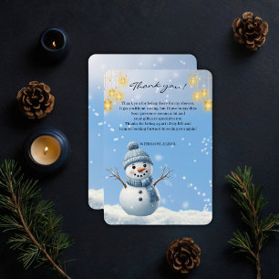 Blue Elegant Whimsical Winter Snowman Baby Shower Thank You Card