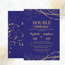Blue elegant with gold stars double joint birthday