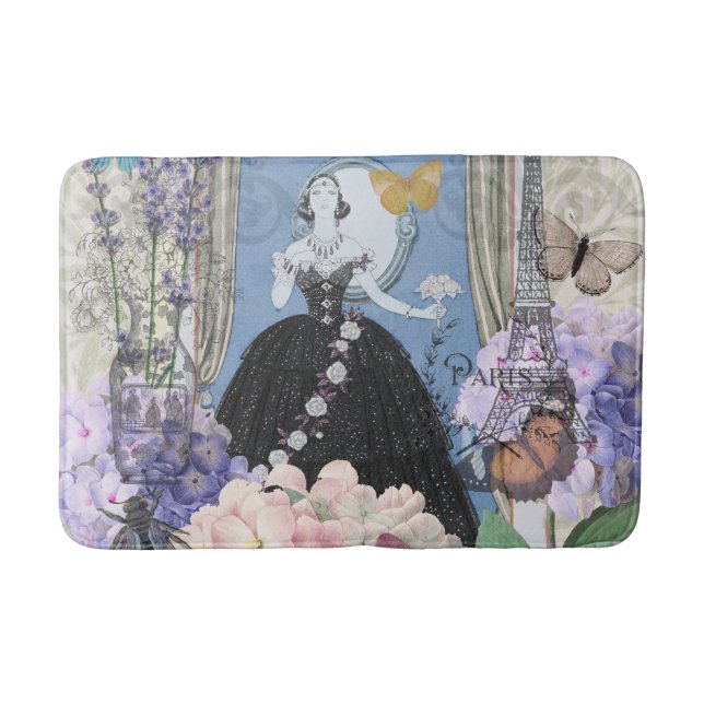 Blue Elegant Woman Floral Fancy Gown  Bath Mat (Front)