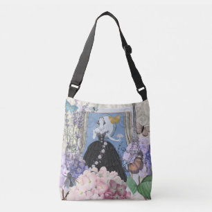 Blue Elegant Woman Floral Fancy Gown  Crossbody Bag