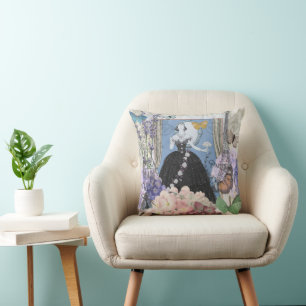 Blue Elegant Woman Floral Fancy Gown  Cushion