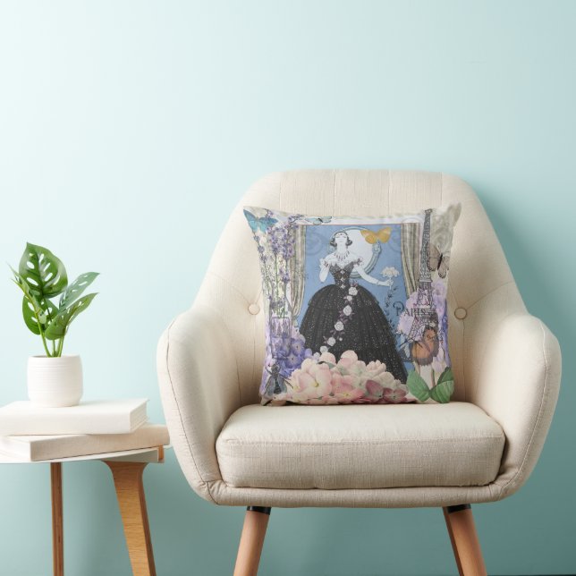 Blue Elegant Woman Floral Fancy Gown  Cushion (Chair)