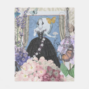 Blue Elegant Woman Floral Fancy Gown  Fleece Blanket