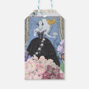 Blue Elegant Woman Floral Fancy Gown  Gift Tags