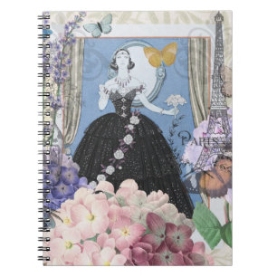 Blue Elegant Woman Floral Fancy Gown  Notebook