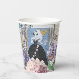 Blue Elegant Woman Floral Fancy Gown  Paper Cups