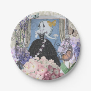 Blue Elegant Woman Floral Fancy Gown Paper Plate