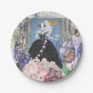 Blue Elegant Woman Floral Fancy Gown  Paper Plate